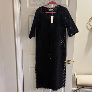 Tory Burch Black Eyelet Tie-Front Midi Dress